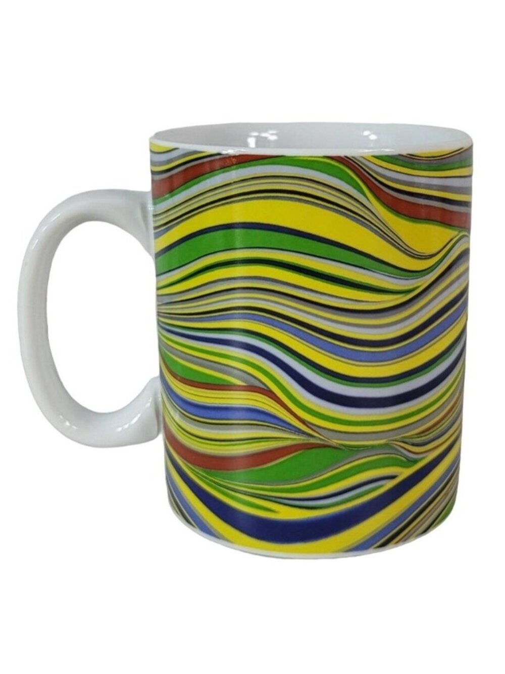 Fringe Psychedelic Mug Multicolor 4.25" Yellow Blue Red Green Swirl New Wave